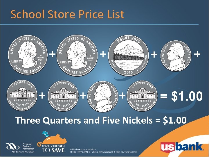 School Store Price List + + + + = $1. 00 Three Quarters and