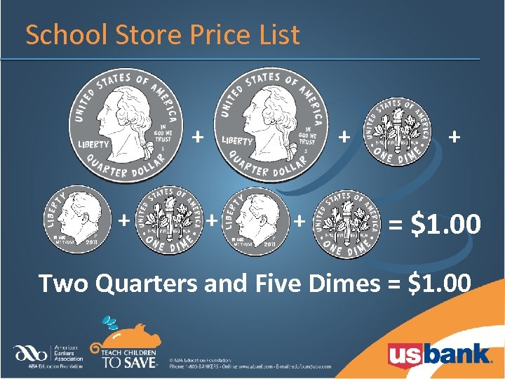 School Store Price List + + + = $1. 00 Two Quarters and Five