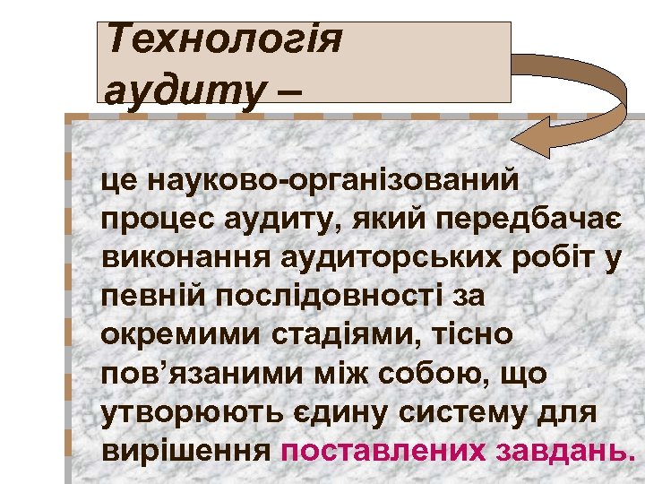 Технологія аудиту – це науково-організований процес аудиту, який передбачає виконання аудиторських робіт у певній