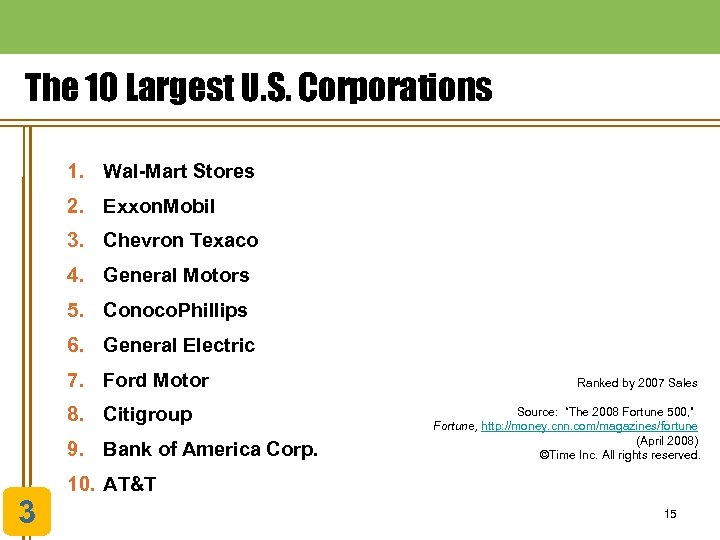 The 10 Largest U. S. Corporations 1. Wal-Mart Stores 2. Exxon. Mobil 3. Chevron