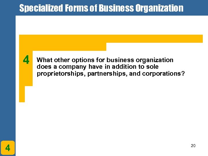 Specialized Forms of Business Organization 4 4 What other options for business organization does