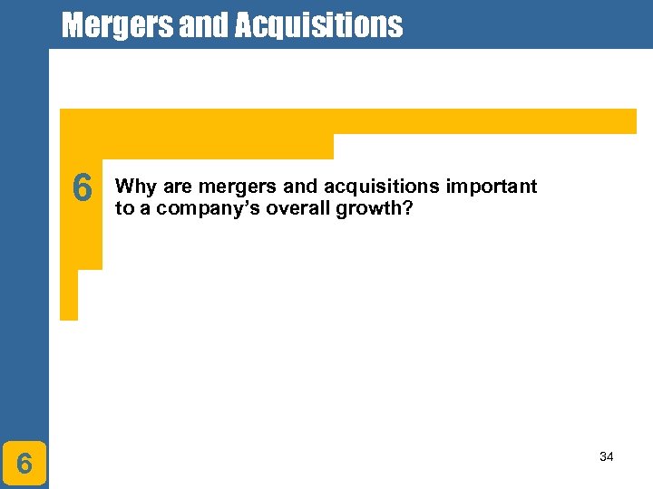 Mergers and Acquisitions 6 6 Why are mergers and acquisitions important to a company’s