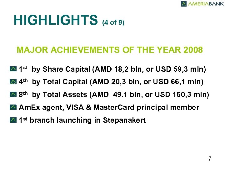HIGHLIGHTS (4 of 9) MAJOR ACHIEVEMENTS OF THE YEAR 2008 1 st by Share