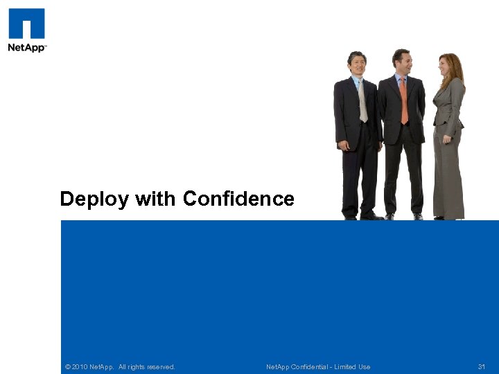 Deploy with Confidence © 2010 Net. App. All rights reserved. Net. App Confidential -