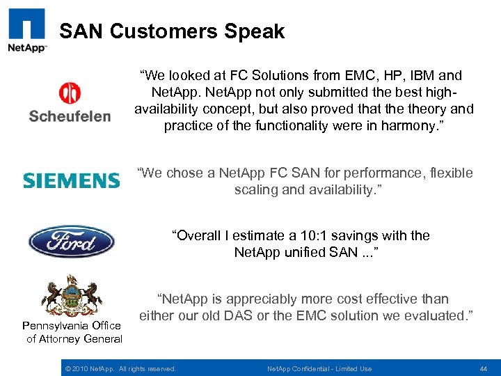 SAN Customers Speak “We looked at FC Solutions from EMC, HP, IBM and Net.