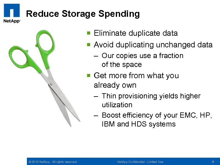 Reduce Storage Spending ¡ Eliminate duplicate data ¡ Avoid duplicating unchanged data – Our