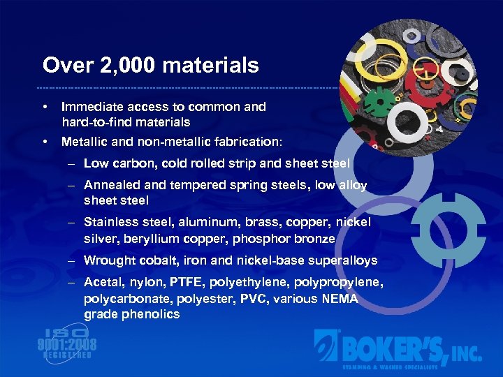 Over 2, 000 materials • Immediate access to common and hard-to-find materials • Metallic