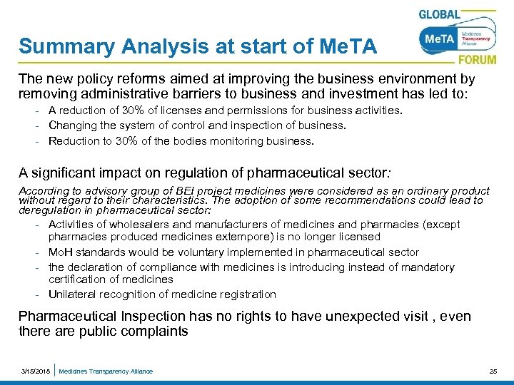 Summary Analysis at start of Me. TA The new policy reforms aimed at improving