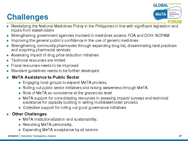 Challenges l Revitalizing the National Medicines Policy in the Philippines in line with significant