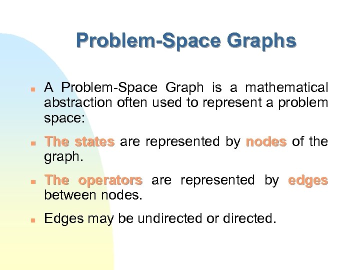 Problem-Space Graphs n n A Problem-Space Graph is a mathematical abstraction often used to