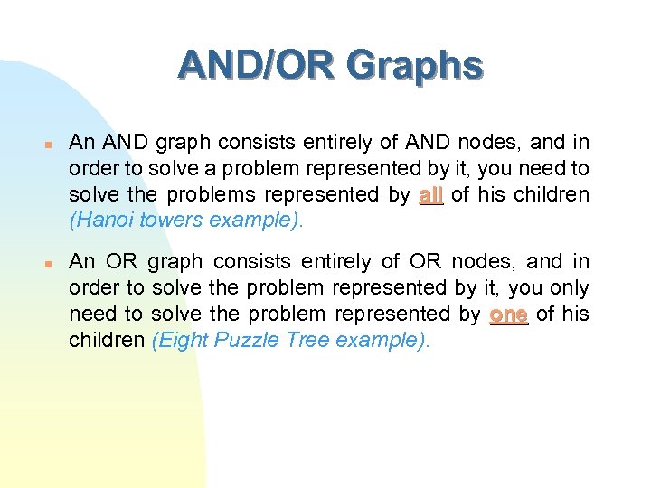 AND/OR Graphs n n An AND graph consists entirely of AND nodes, and in