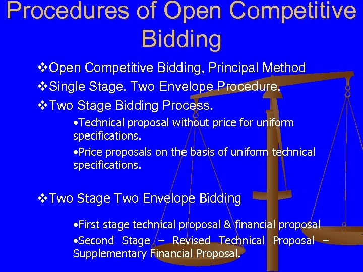 Procedures of Open Competitive Bidding v. Open Competitive Bidding, Principal Method v. Single Stage.