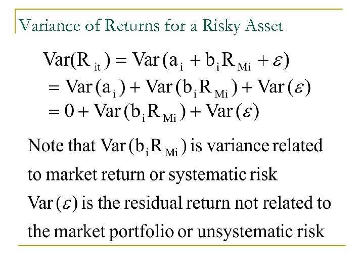 Variance of Returns for a Risky Asset 