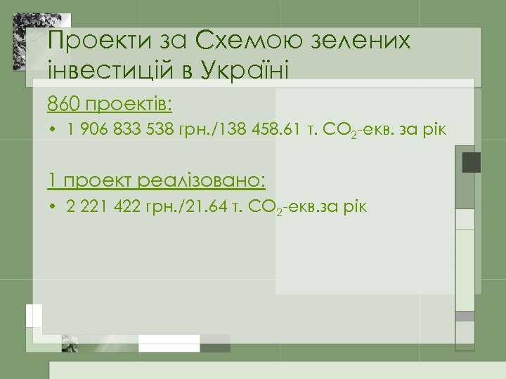 Проекти за Схемою зелених інвестицій в Україні 860 проектів: • 1 906 833 538
