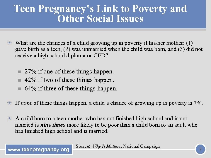 Teen Pregnancy’s Link to Poverty and Other Social Issues What are the chances of