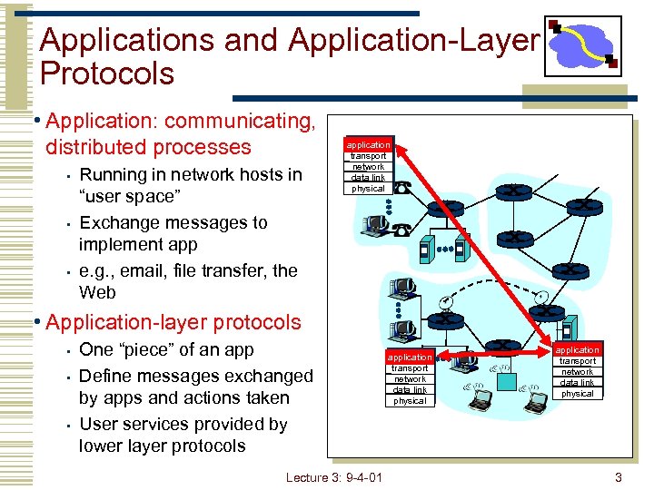 Applications and Application-Layer Protocols • Application: communicating, distributed processes • • • Running in