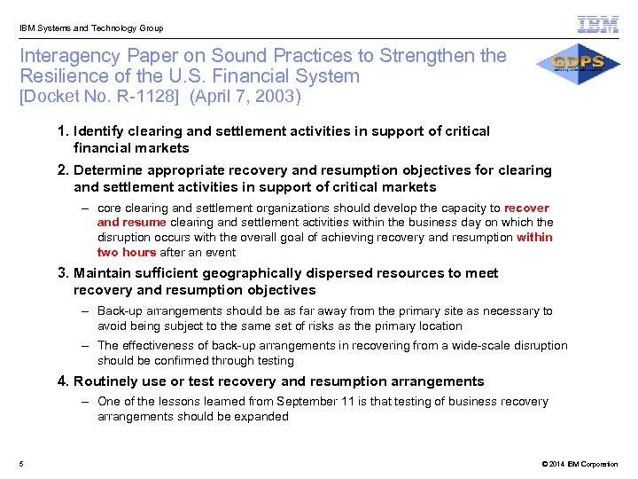  IBM Systems and Technology Group Interagency Paper on Sound Practices to Strengthen the