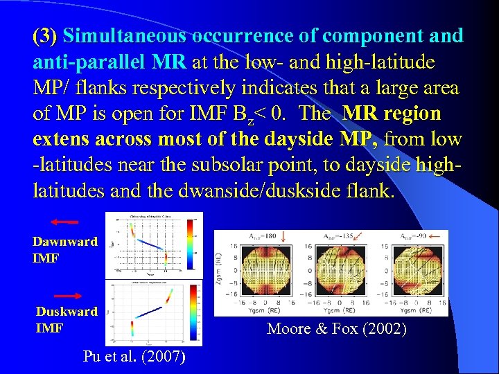 (3) Simultaneous occurrence of component and anti-parallel MR at the low- and high-latitude MP/