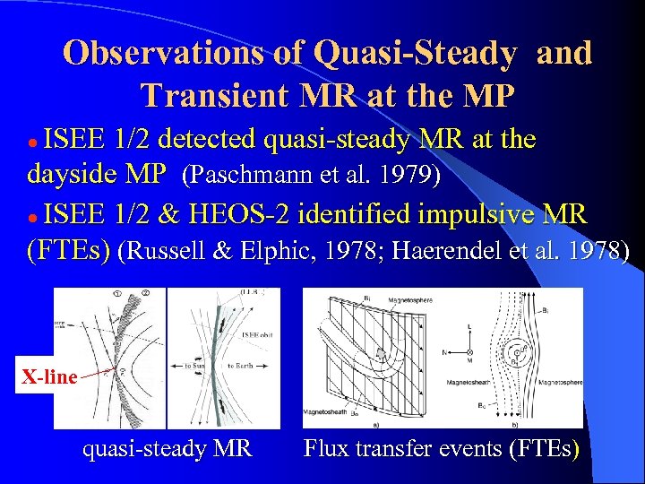 Observations of Quasi-Steady and Transient MR at the MP ISEE 1/2 detected quasi-steady MR