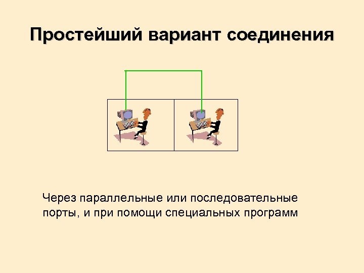 Простейший вариант соединения Через параллельные или последовательные порты, и при помощи специальных программ 