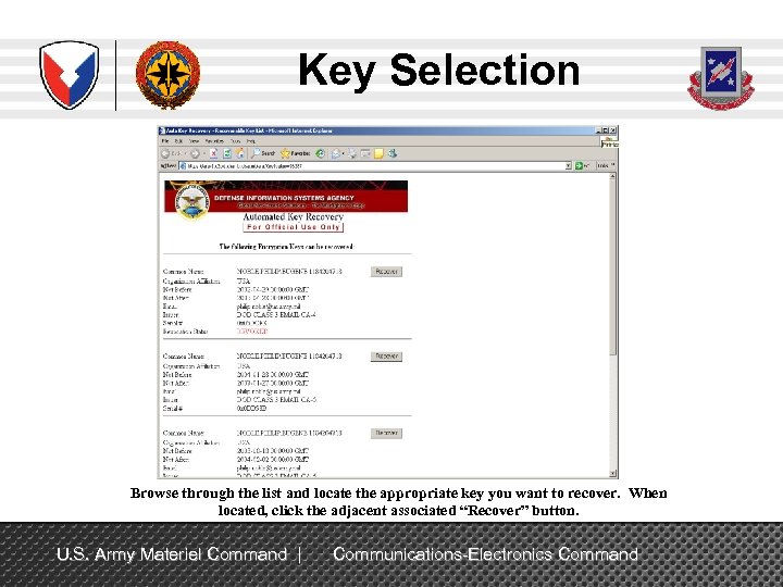 Key Selection Browse through the list and locate the appropriate key you want to