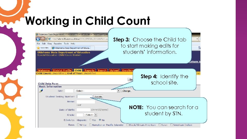 Working in Child Count Step 3: Choose the Child tab to start making edits