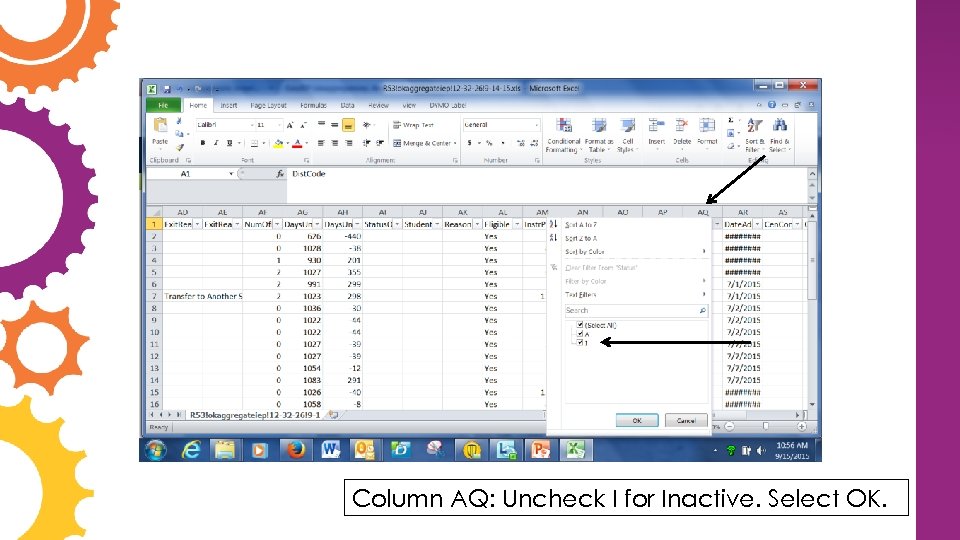Column AQ: Uncheck I for Inactive. Select OK. 