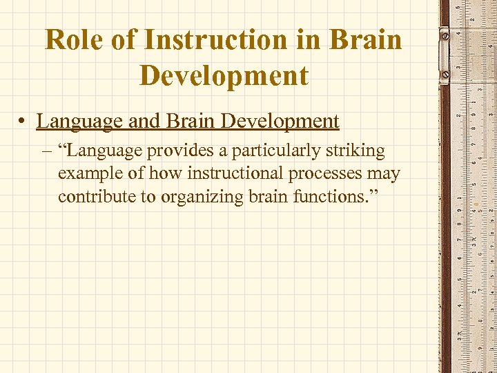 Role of Instruction in Brain Development • Language and Brain Development – “Language provides