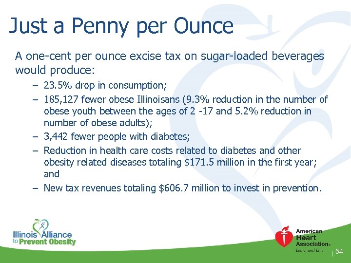 Just a Penny per Ounce A one-cent per ounce excise tax on sugar-loaded beverages