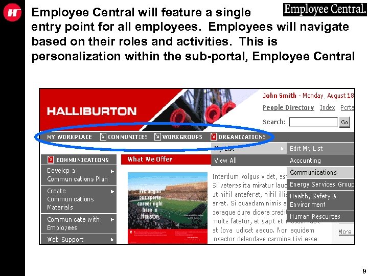 Employee Central will feature a single entry point for all employees. Employees will navigate