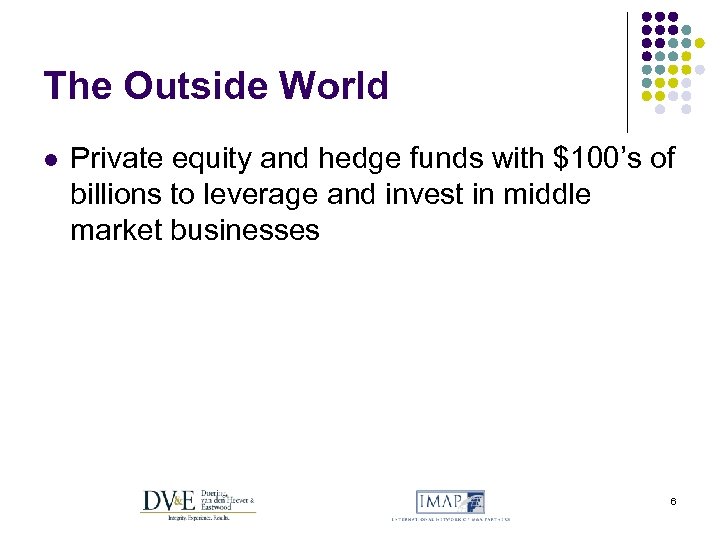 The Outside World l Private equity and hedge funds with $100’s of billions to