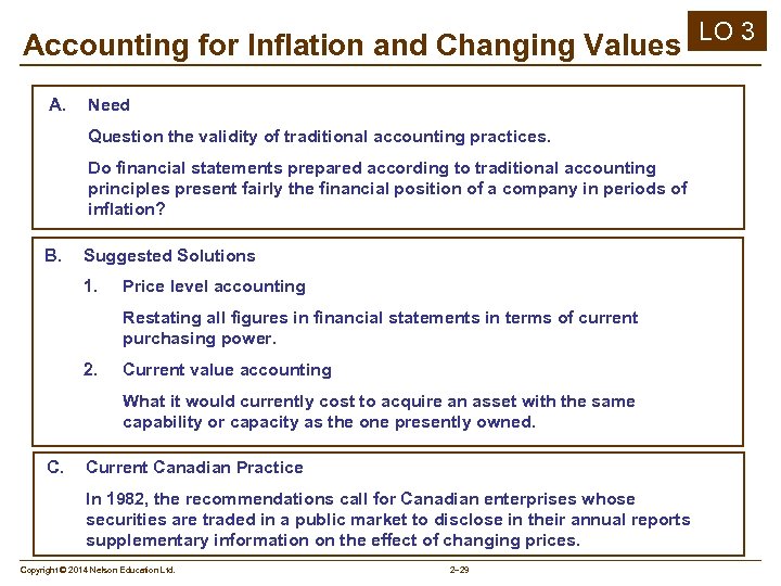 Accounting for Inflation and Changing Values LO 3 A. Need Question the validity of