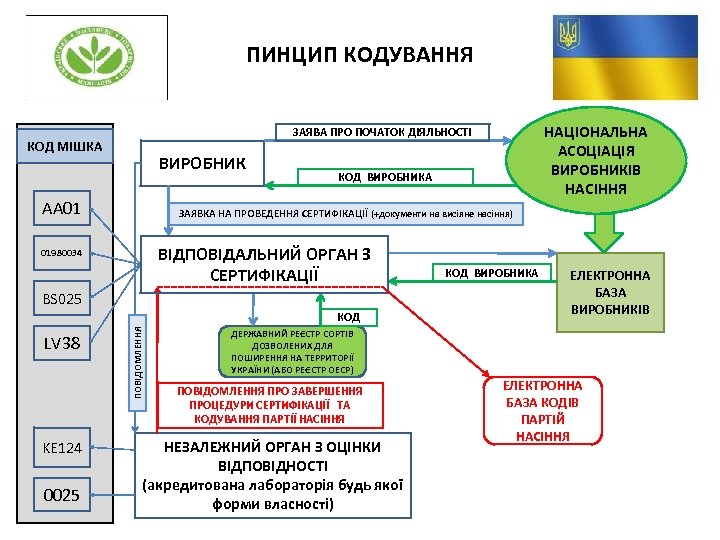 ПИНЦИП КОДУВАННЯ ВИРОБНИК АА 01 КОД ВИРОБНИКА ЗАЯВКА НА ПРОВЕДЕННЯ СЕРТИФІКАЦІЇ (+документи на висіяне