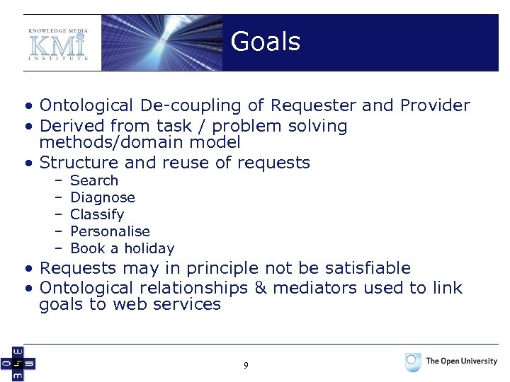 Goals • Ontological De-coupling of Requester and Provider • Derived from task / problem