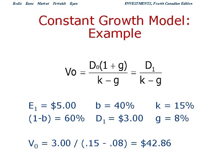 Bodie Kane Marcus Perrakis Ryan INVESTMENTS, Fourth Canadian Edition Constant Growth Model: Example E
