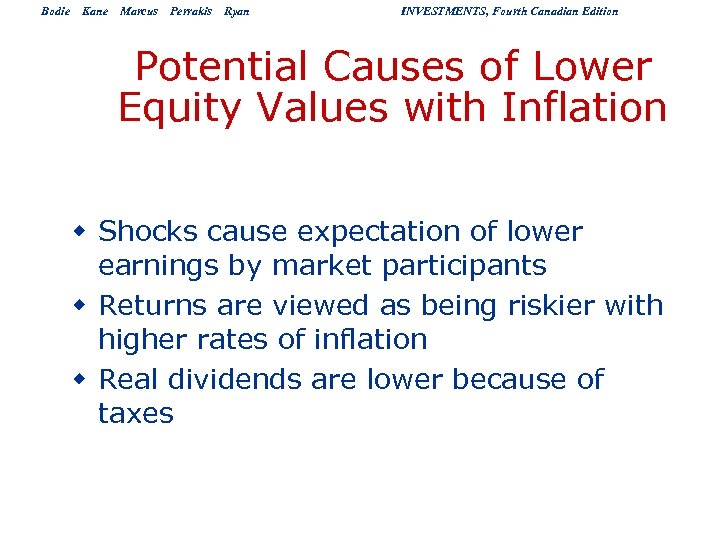 Bodie Kane Marcus Perrakis Ryan INVESTMENTS, Fourth Canadian Edition Potential Causes of Lower Equity