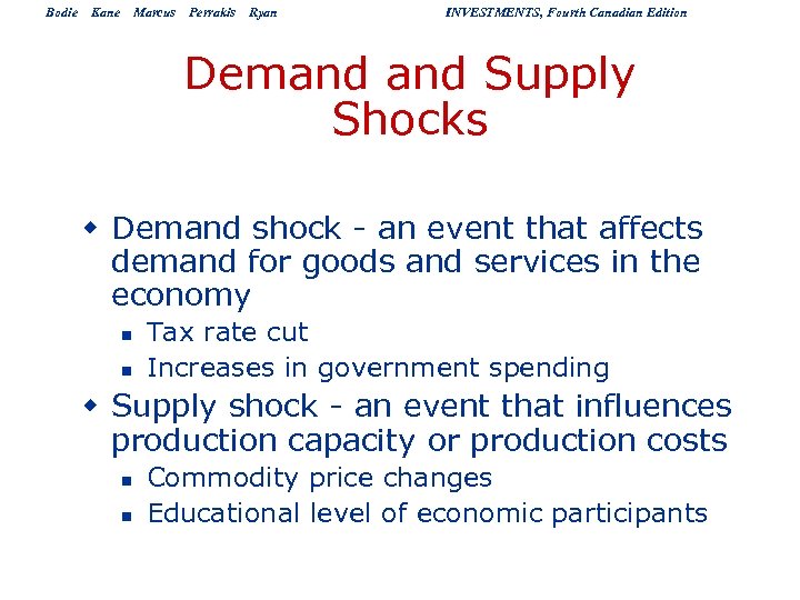 Bodie Kane Marcus Perrakis Ryan INVESTMENTS, Fourth Canadian Edition Demand Supply Shocks w Demand
