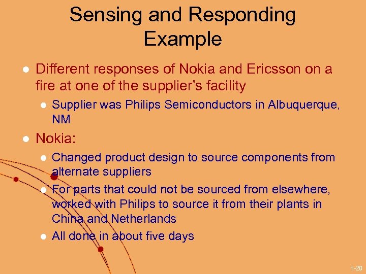 Sensing and Responding Example l Different responses of Nokia and Ericsson on a fire