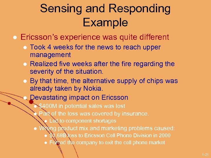 Sensing and Responding Example l Ericsson’s experience was quite different l l Took 4