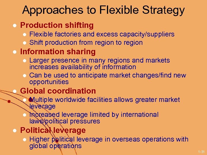 Approaches to Flexible Strategy l Production shifting l l l Information sharing l l
