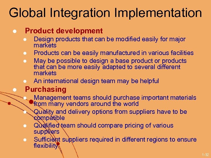 Global Integration Implementation l Product development l l l Design products that can be