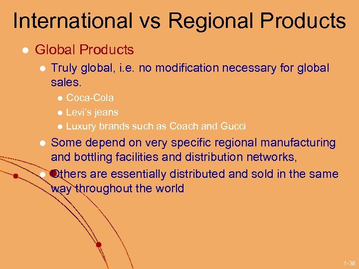 International vs Regional Products l Global Products l Truly global, i. e. no modification