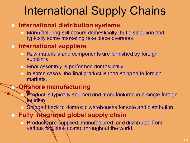 International Supply Chains l International distribution systems l l International suppliers l l Raw