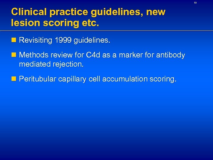 19 Clinical practice guidelines, new lesion scoring etc. n Revisiting 1999 guidelines. n Methods