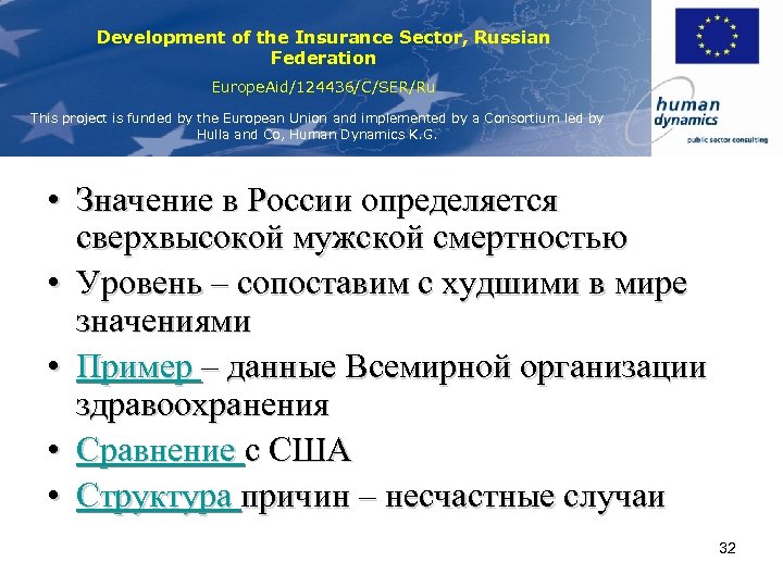 Development of the Insurance Sector, Russian Federation Europe. Aid/124436/C/SER/Ru This project is funded by