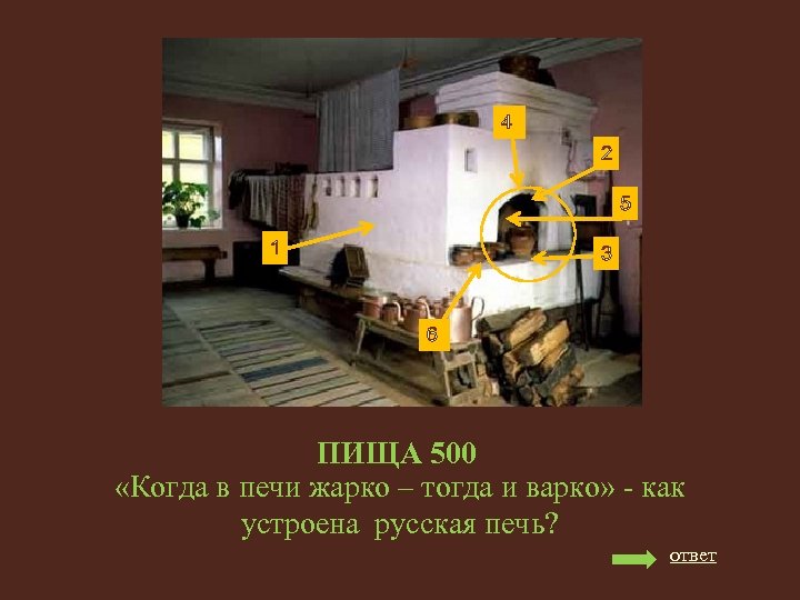 4 2 5 1 3 6 ПИЩА 500 «Когда в печи жарко – тогда