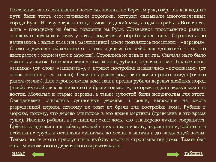 Поселения часто возникали в лесистых местах, по берегам рек, озёр, так как водные пути