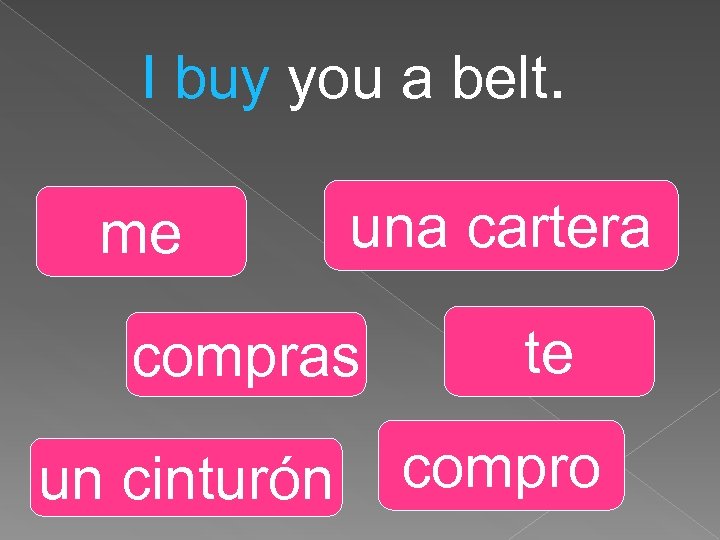 I buy you a belt. me una cartera compras un cinturón te compro 