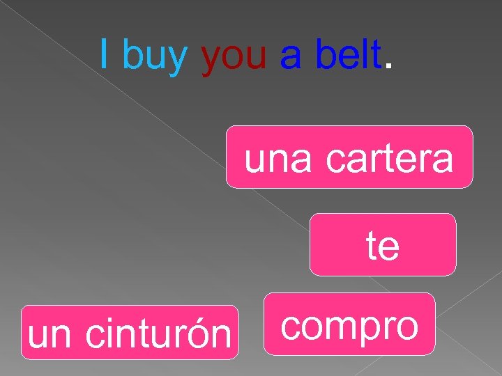 I buy you a belt. una cartera te un cinturón compro 
