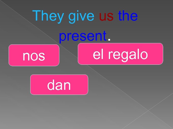 They give us the present. el regalo nos dan 